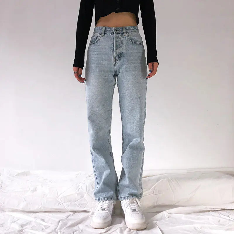 Classic High-Waisted Straight-Leg Jeans - Little Addiction