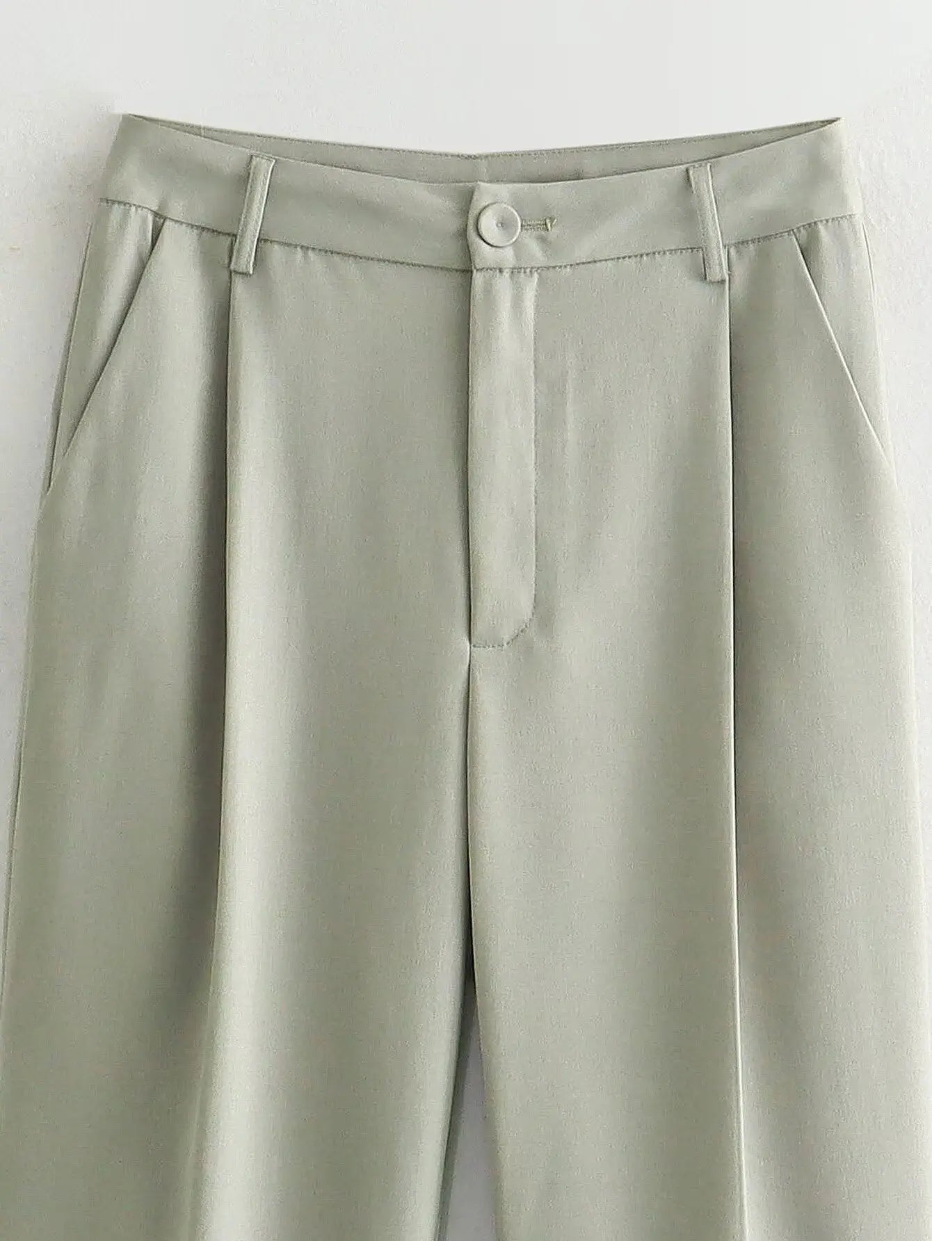 Khaki Utility Tailored Wide-Leg Trousers - Little Addiction