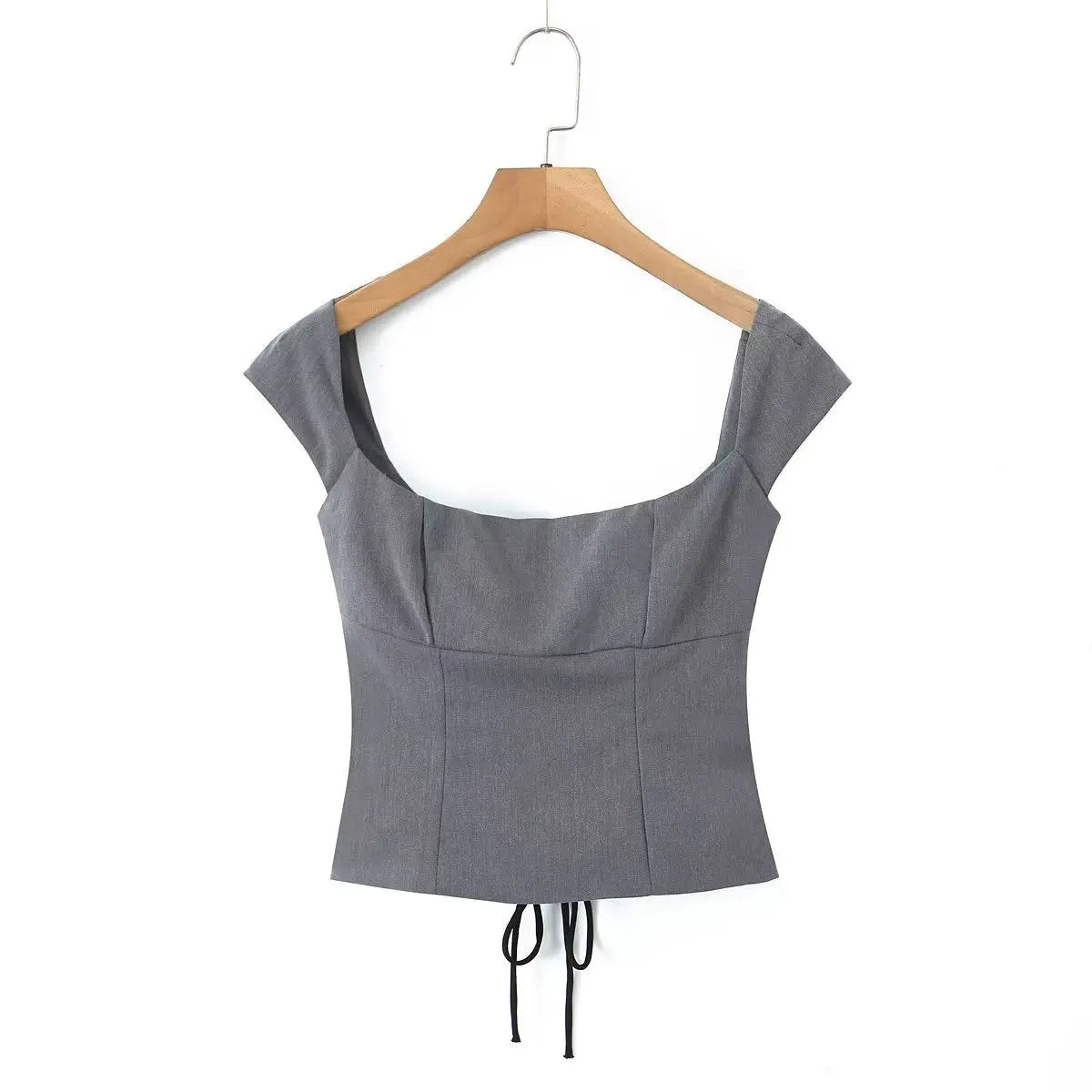 Elegant Grey Lace-Up Corset Top - Little Addiction