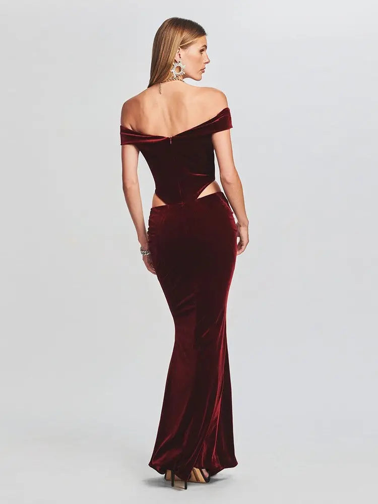 Off-Shoulder Velvet Cut-Out Gown - Little Addiction