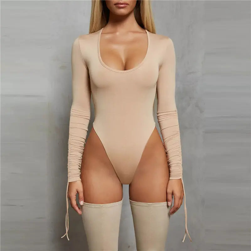 Sculpting Long Sleeve Ruched Bodysuit - Black Little Addiction