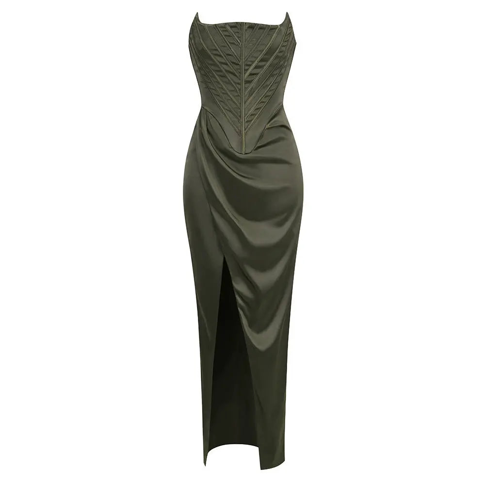 Elegant Asymmetrical Satin Evening Gown - Little Addiction