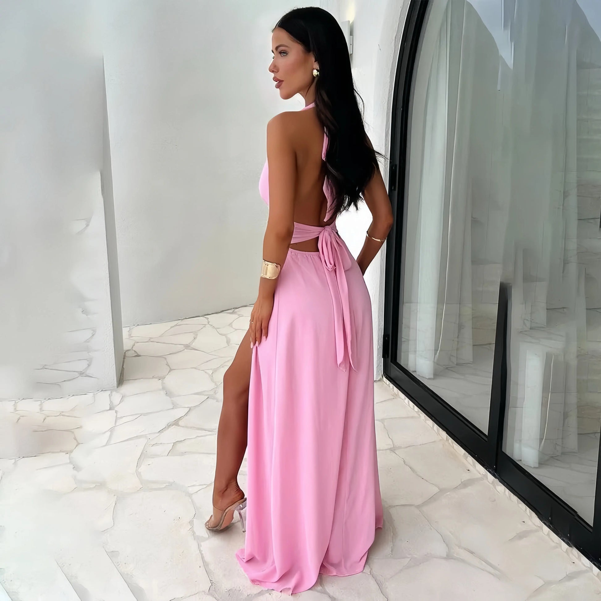 Halterneck Plunge Split Maxi Dress Little Addiction