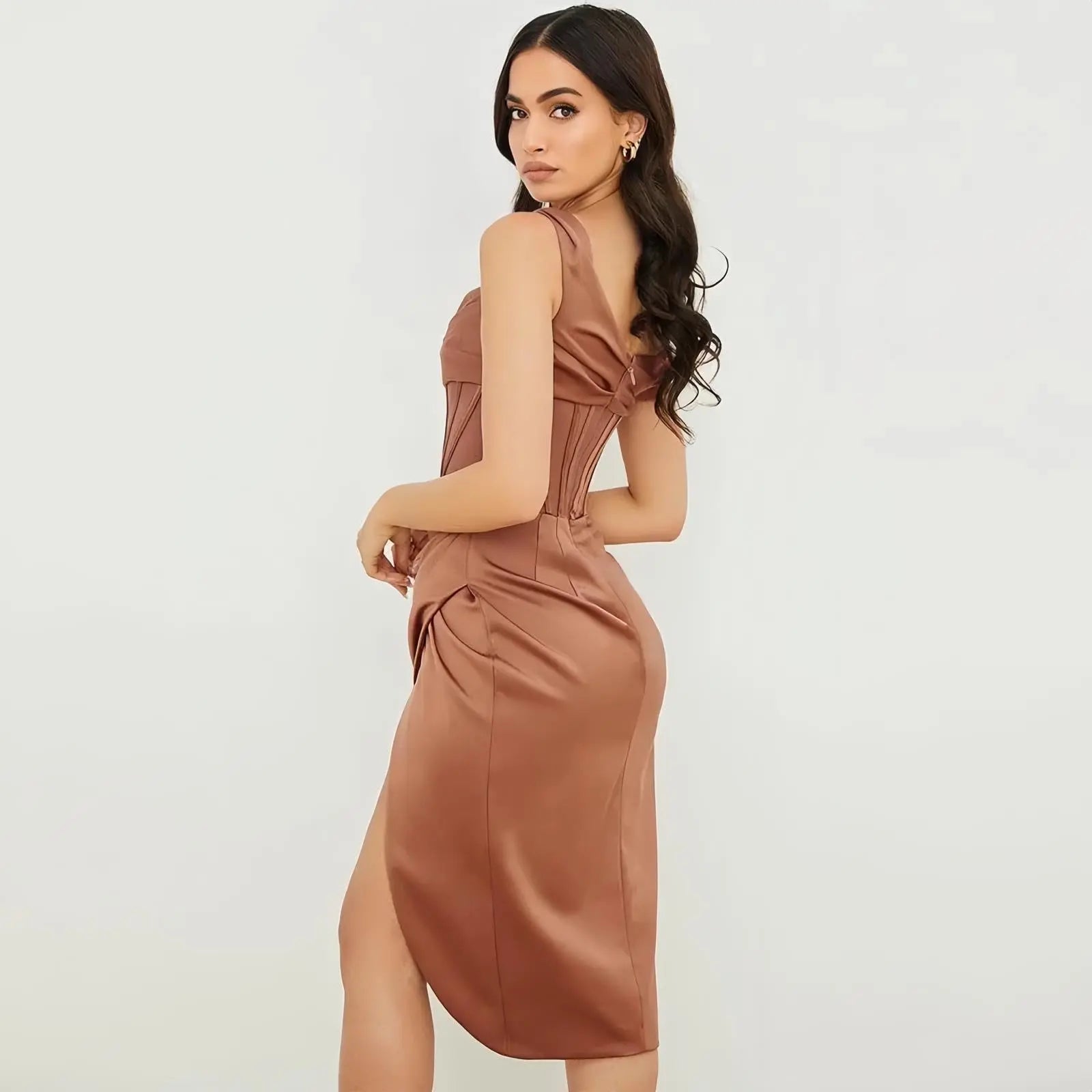 Shoulder Stitching Slit Dress Little Addiction