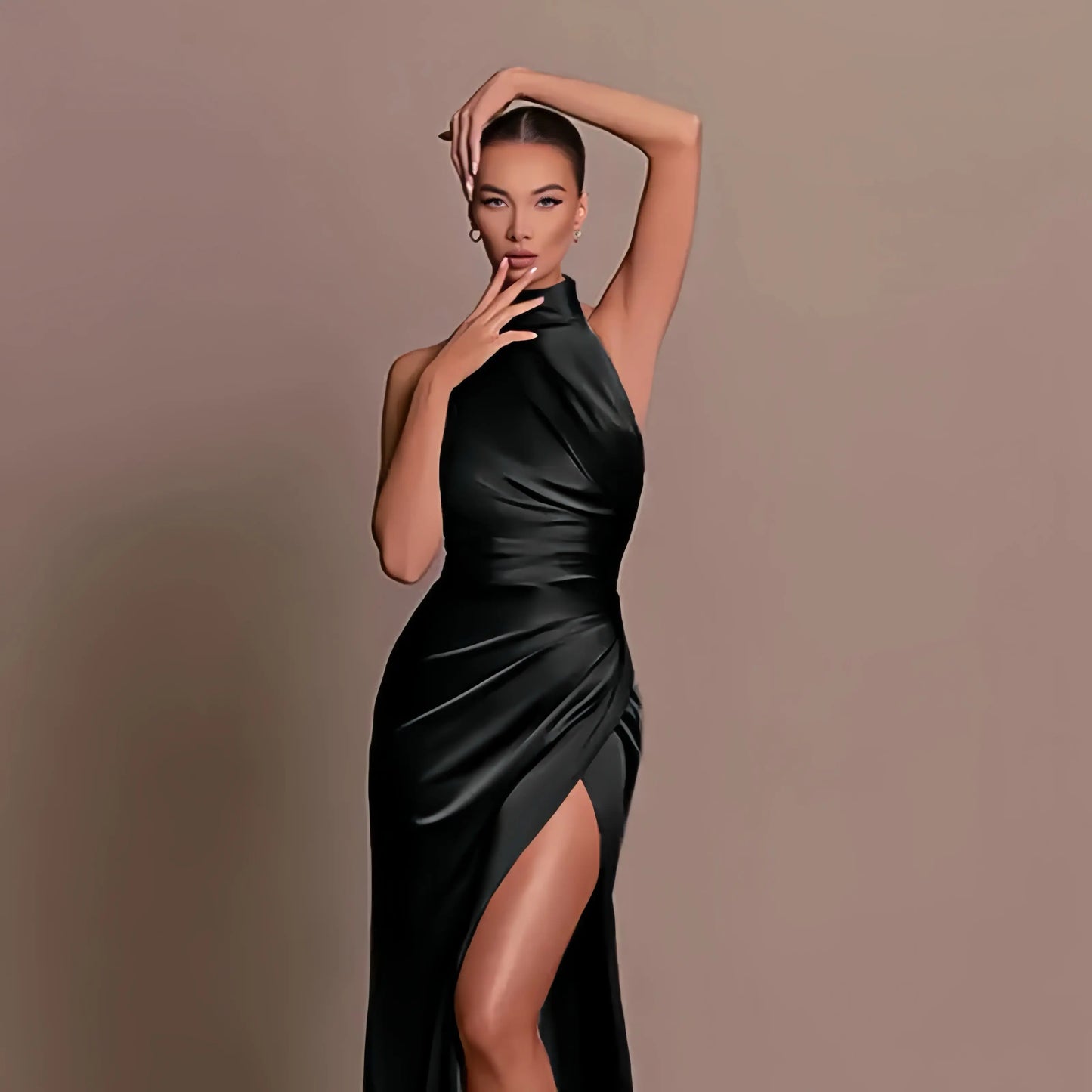 Satin Halter Neck Evening Gown Little Addiction