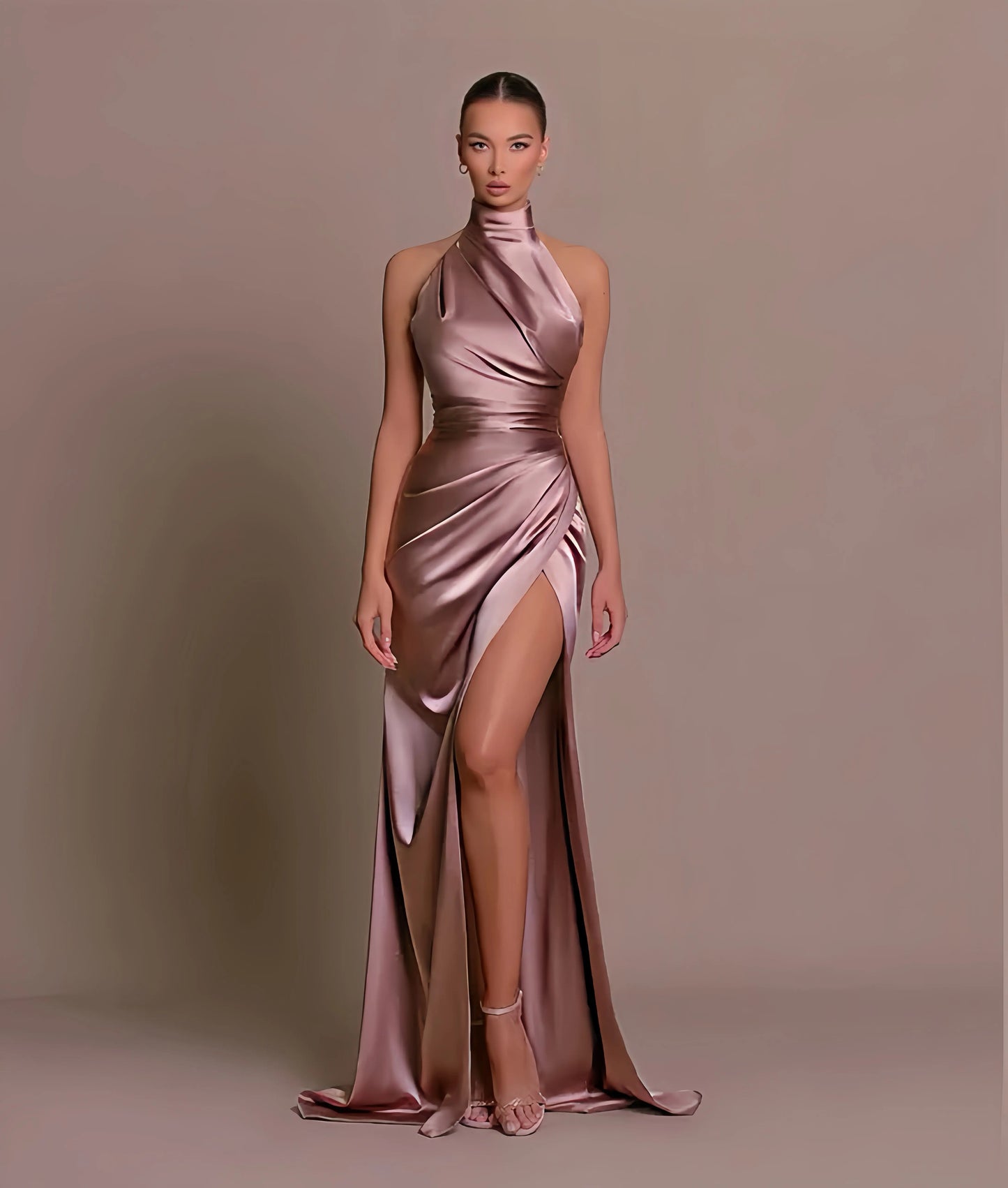 Satin Halter Neck Evening Gown Little Addiction