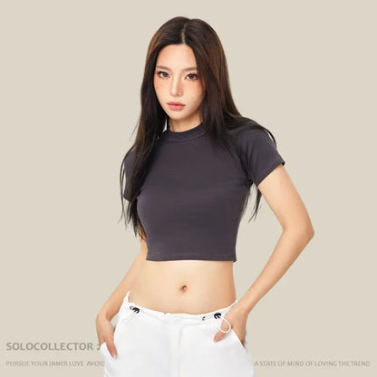 Little Addiction Basic Cropped Crew Neck Crop Top - Little Addiction