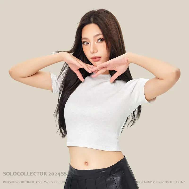 Little Addiction Basic Cropped Crew Neck Crop Top - Little Addiction