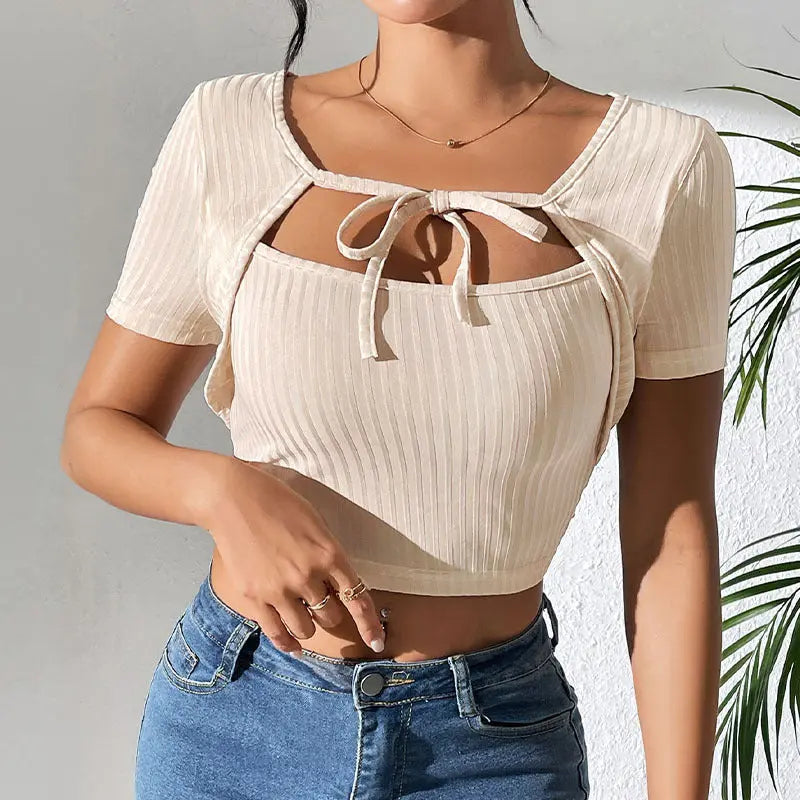 Chic Ribbed Cutout Crop Top - Little Addiction