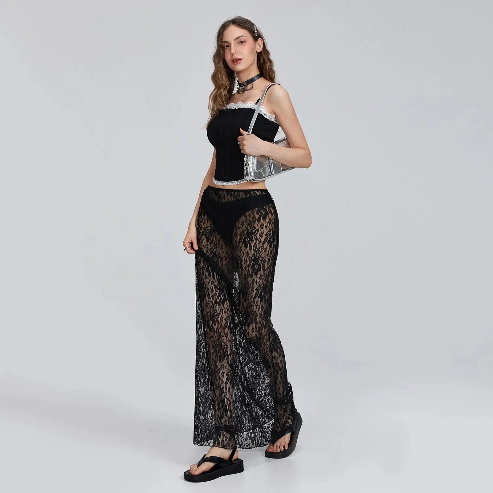 See-Through Lace Floral Sheer Wrap Skirts Little Addiction