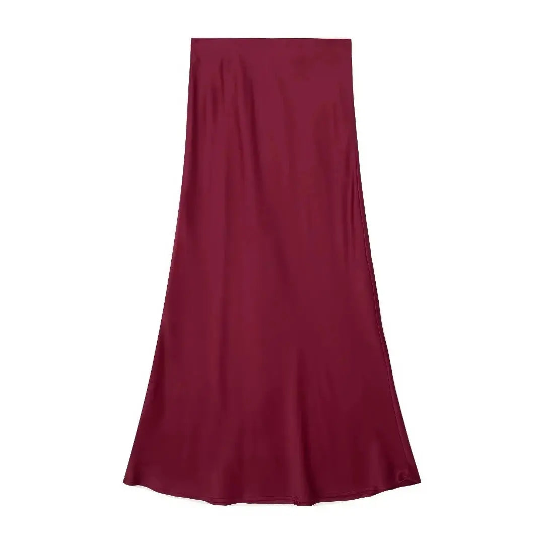 Long Elastic High Waisted A-Line Satin Skirts Little Addiction