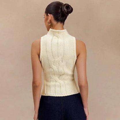 Knitted High Neck Sleeveless Sweater Little Addiction