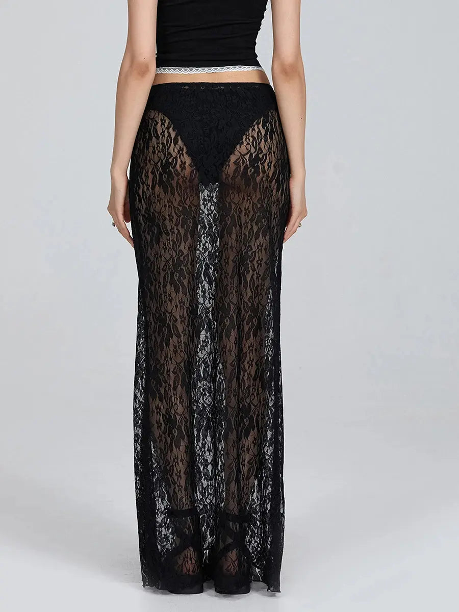 See-Through Lace Floral Sheer Wrap Skirts Little Addiction