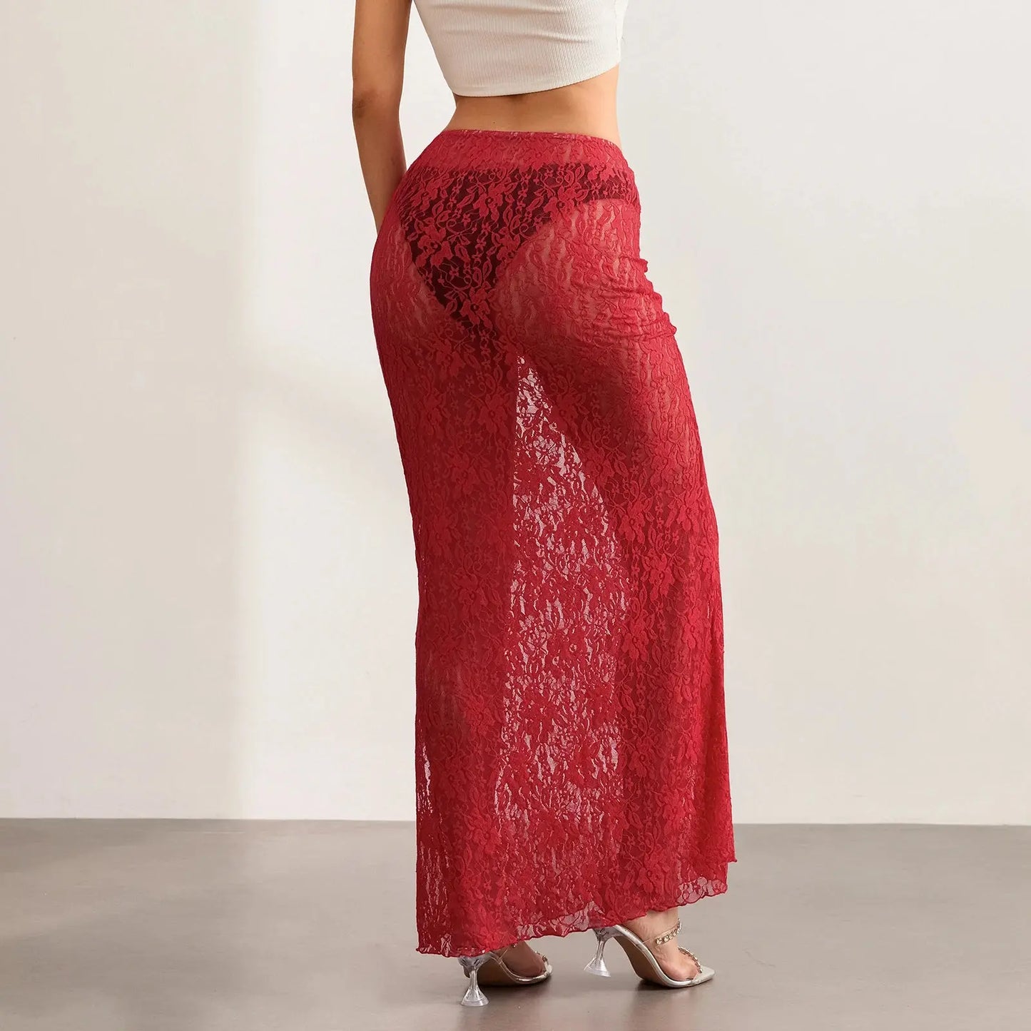 See-Through Lace Floral Sheer Wrap Skirts Little Addiction