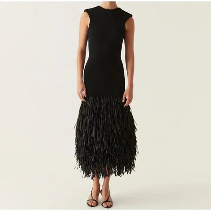 Knitted Tassels Hem  Maxi Dress Little Addiction