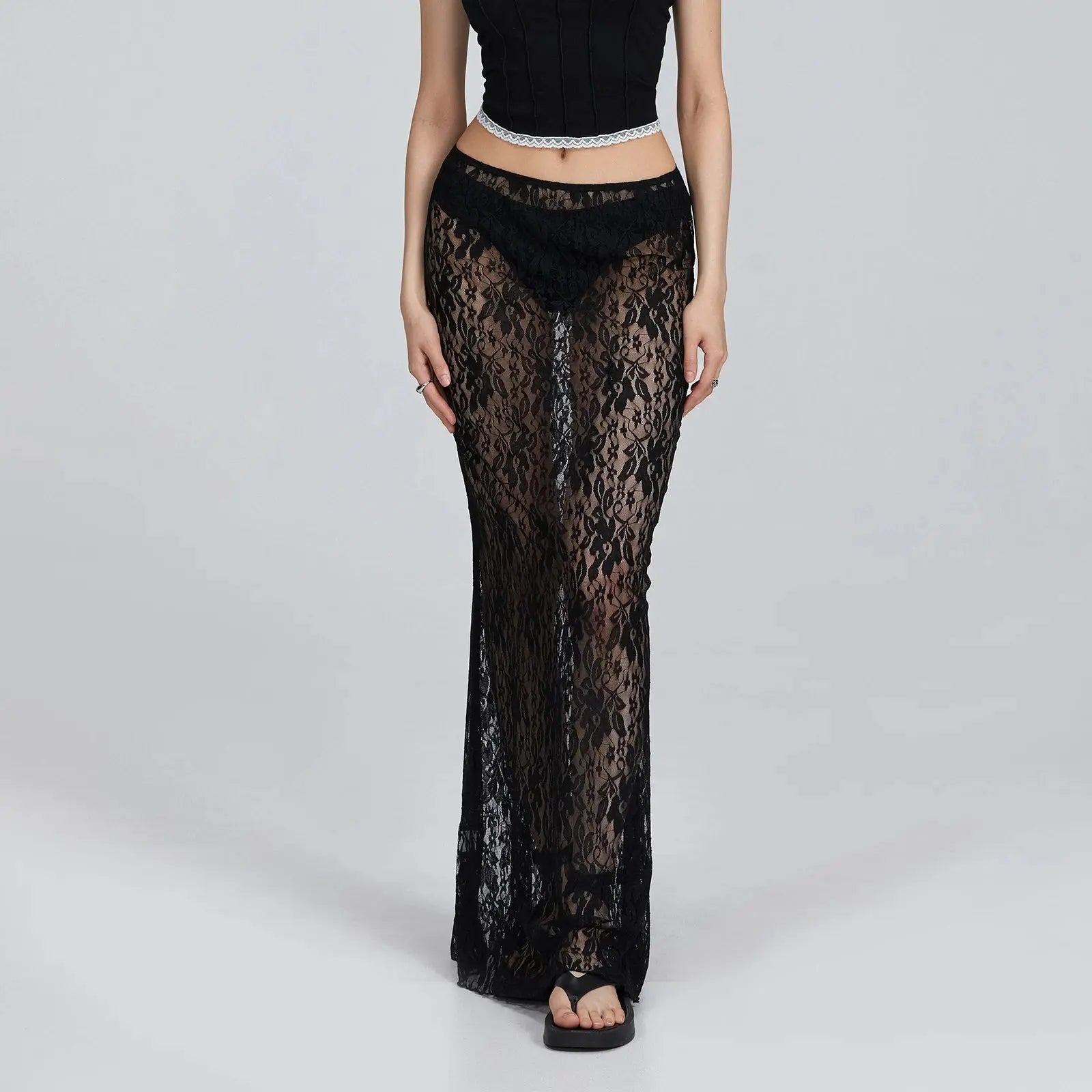 See-Through Lace Floral Sheer Wrap Skirts Little Addiction