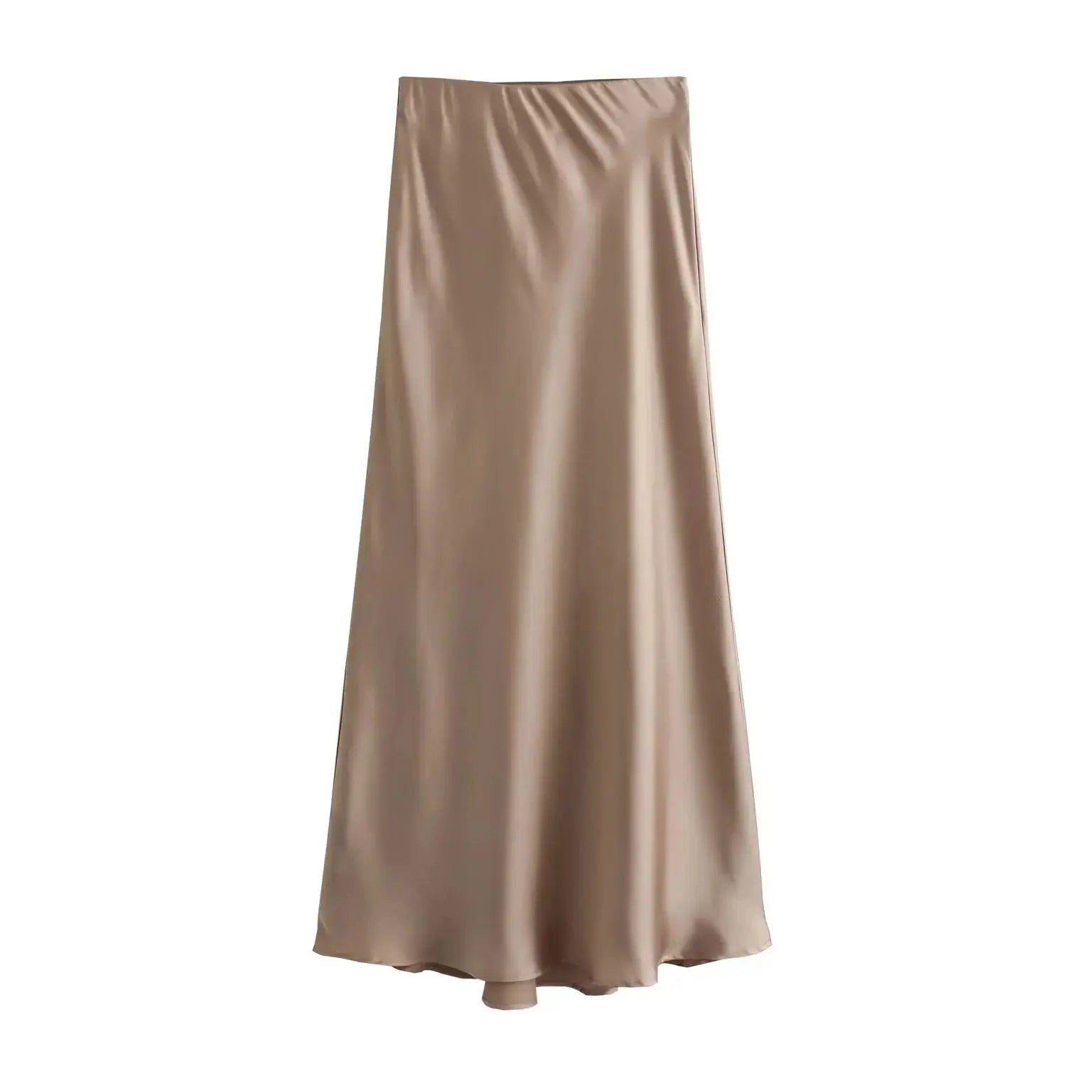 Long Elastic High Waisted A-Line Satin Skirts Little Addiction