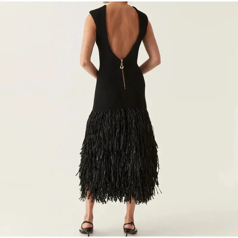 Knitted Tassels Hem  Maxi Dress Little Addiction