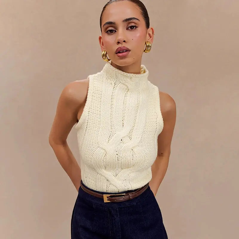 Knitted High Neck Sleeveless Sweater Little Addiction