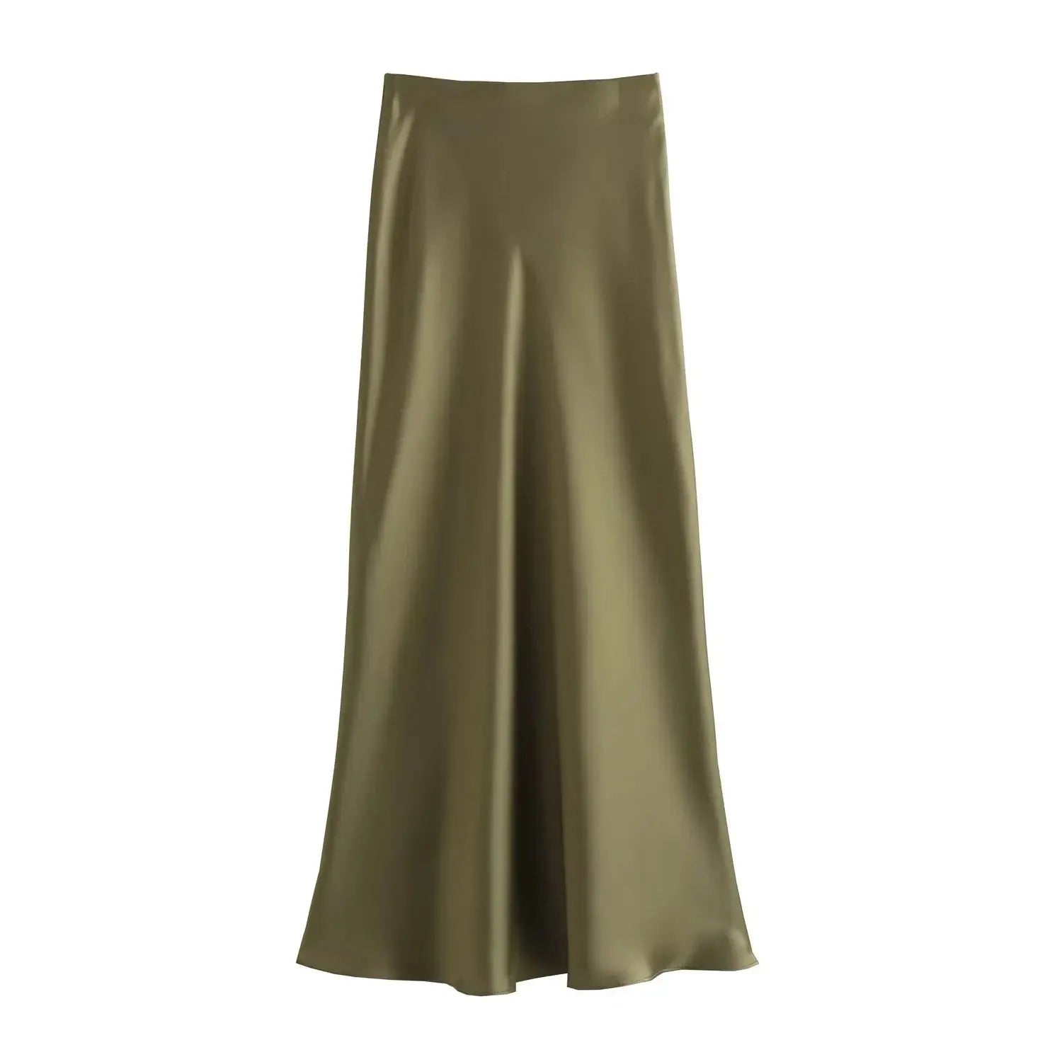 Long Elastic High Waisted A-Line Satin Skirts Little Addiction