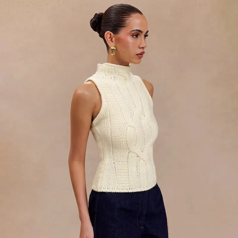 Knitted High Neck Sleeveless Sweater Little Addiction