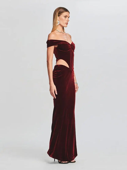 Off-Shoulder Velvet Cut-Out Gown - Little Addiction