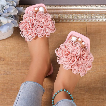 Fashion Flower Flat Slippers - Little Addiction