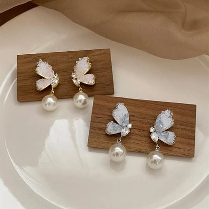 Gradient Butterfly Pearl Earrings With Rhinestones Luxury Personalized Earrings For Women Jewelry - Little Addiction