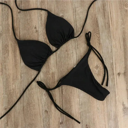 Halter Neck Tie Bikini Ladies Split Tie Swimsuit - Little Addiction