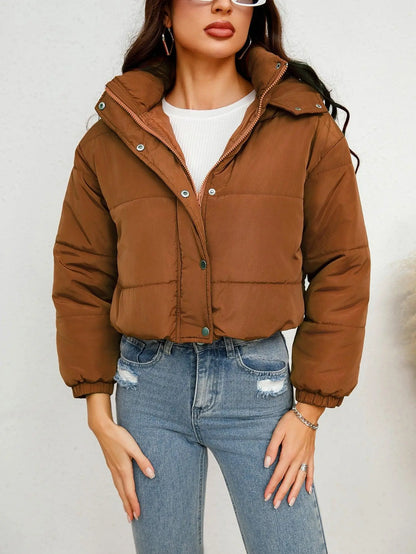 Hooded Short Cotton Coat Solid Color Winter Women - Little Addiction