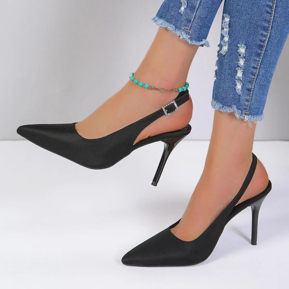 Pointed Toe Buckle High Heels - Little Addiction