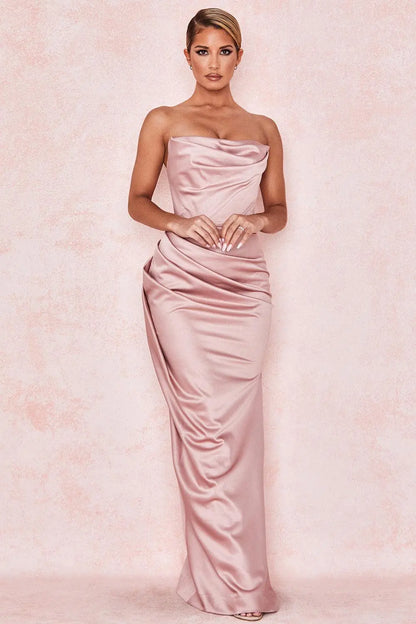 Satin Tube Split Knee-length Dress - Little Addiction