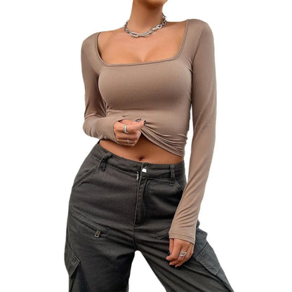 Slim-fit Solid Colour Long-sleeved Top - Little Addiction