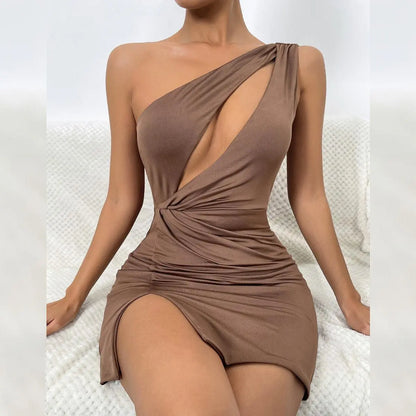 Slit Cutout Sleeveless Women's Backless Double One Shoulder Dress - Little Addiction