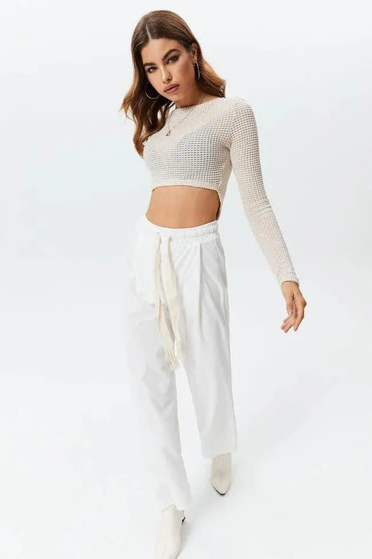 Square Neck Knit Cropped Long Sleeve Top - Little Addiction