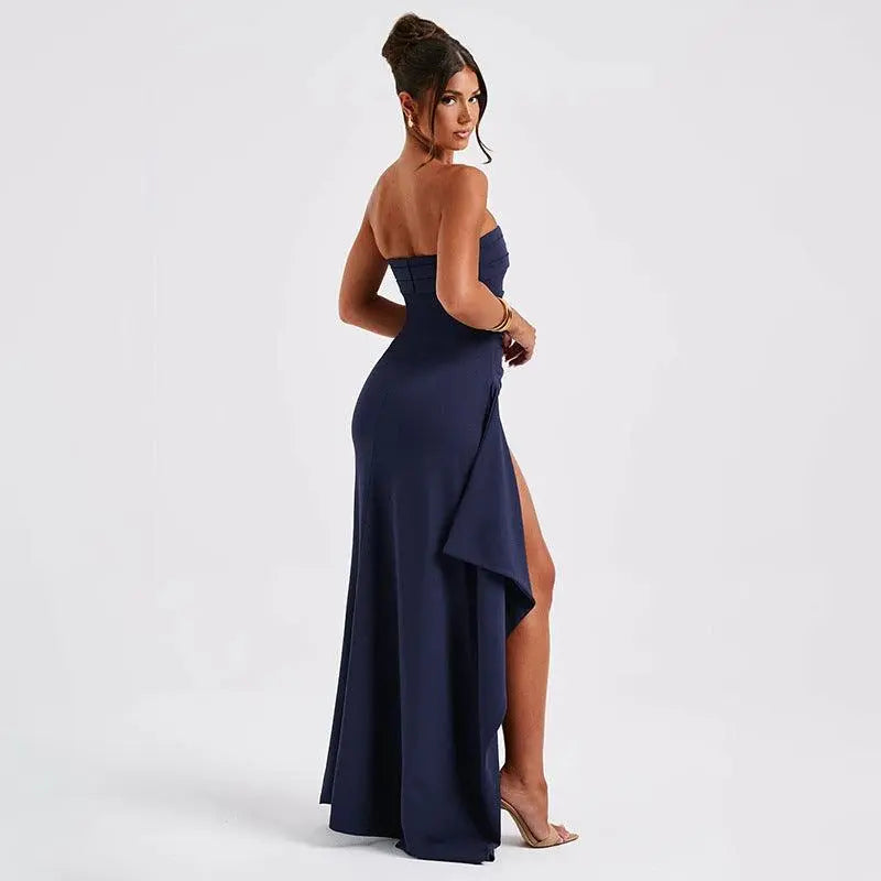 Strapless Split Long Dress Summer Fashion Pleated Bridesmaid Dress For Womens Party Wedding Clothing - Little Addiction