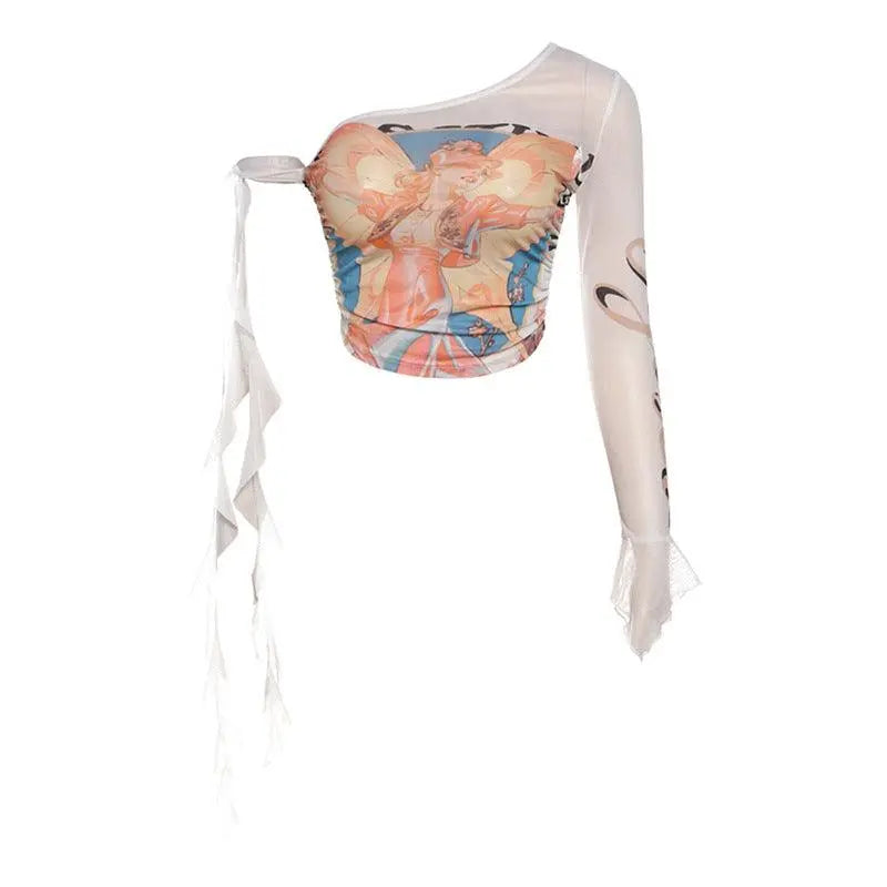 Street Single Sleeve Digital Printing High Waist Top For Women - Little Addiction