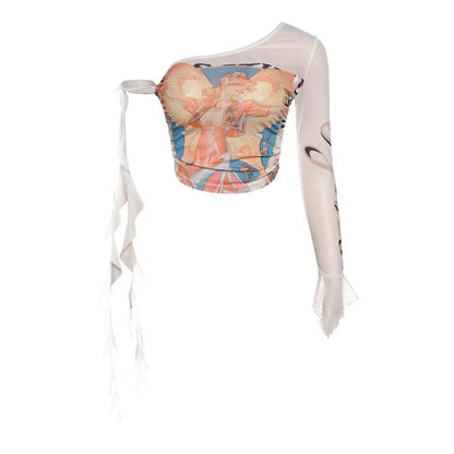 Street Single Sleeve Digital Printing High Waist Top For Women - Little Addiction