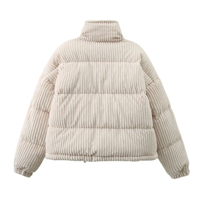 Warm Corduroy Puffer Jacket Coat Short Loose Cotton Coat - Little Addiction