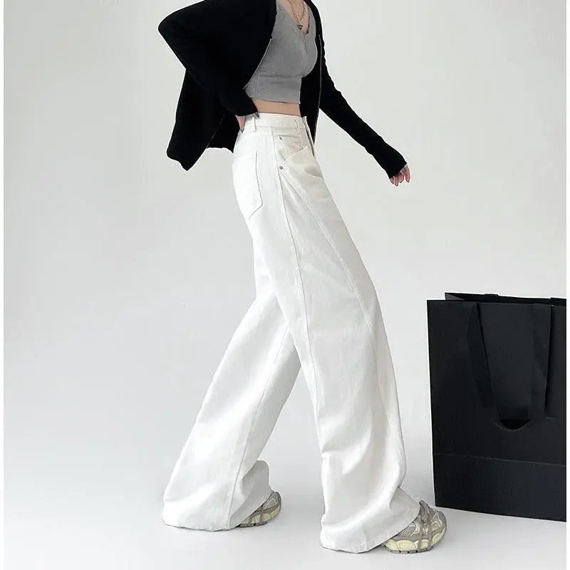 White Retro High Waist Wide Leg Jeans - Little Addiction