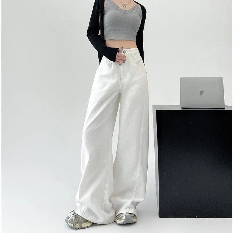 White Retro High Waist Wide Leg Jeans - Little Addiction