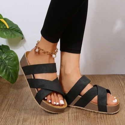 Woven Cross-strap Slippers Summer Platform Sandals Women Flat Beach Shoes - Little Addiction