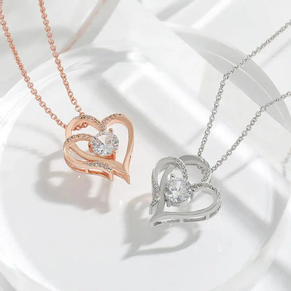 Zircon Double Love Necklace With Rhinestones Ins Personalized Heart-shaped Necklace Clavicle Chain Jewelry For Women Valentine's Day - Little Addiction